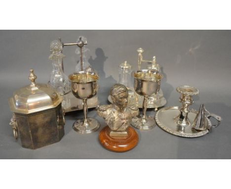 A Small Collection of Silver Plated Items to include a pair of Goblets, a Chamber Stick and other items 