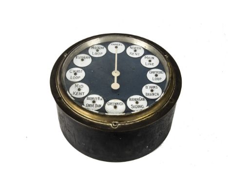 An S.E.C.R. Walker's Patent Rotary 'Receiving' Train Describer Signal Box Instrument,  of circular form in metal case glazed 