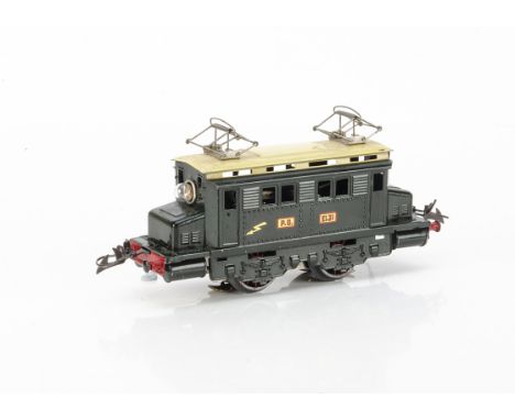 A French Hornby 0 Gauge 20-volt AC electric model in 'P.O.' dark gloss green with cream roof, with gold/red PO and El.31 tran