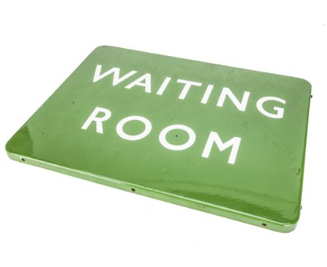 Original BR Southern Enamelled Waiting Room Sign, with white lettering on a green ground inscribed 'Waiting Room', fully flan