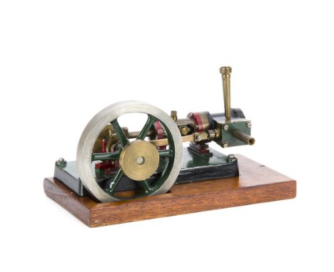A well-made Single-cylinder horizontal Mill-type Steam Engine, finished in green, red and black, cast bed 6½" long with parti