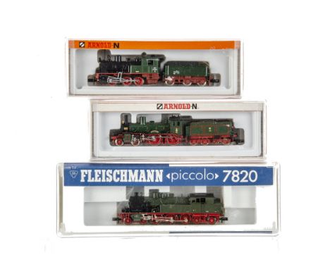 Fleischmann and Arnold German N Gauge Locomotives and Tenders, thee cased examples comprising Fleischmann 7820 T18 steam  loc