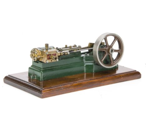 A well-made Single-cylinder horizontal Mill-type Steam Engine, appears to be from a Stuart Turner design, finished in green a