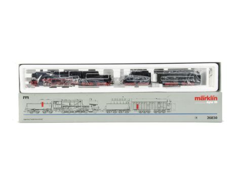 Märklin HO Gauge Steam Locomotive With Tender and Snow Plough, a boxed 26830 BR 52 3321 in black and red livery of the DB wit