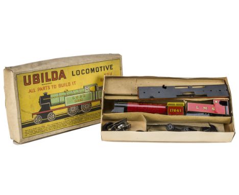 A Boxed Chad Valley 'Ubilda' 4-4-2 Tank Locomotive, in original kit form the locomotive in LMS crimson as no 17841, appears n