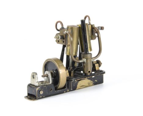 A Small twin-cylinder vertical oscillating marine-type Steam Engine, made-up on a fabricated sheet-brass frame, with single-a