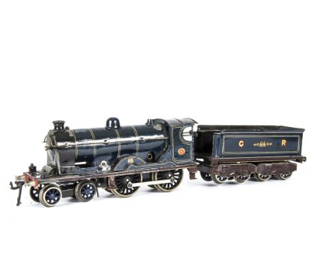 A later Bing for Bassett-Lowke 0 Gauge clockwork Caledonian 'Dunalastair' 4-4-0 Locomotive and Tender, in lined CR blue as no