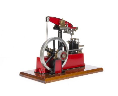 A Stuart single-cylinder Beam Engine, on cast base 13" long, the central pillar supporting a 7" beam with approx 1" x 2" vert