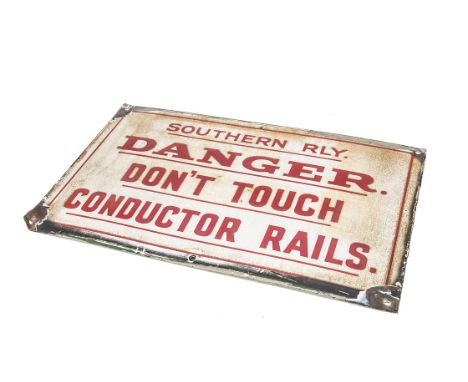 Original Southern Railway Enamelled Danger Sign, with red lettering on a white ground inscribed ' Southern RLY Danger Do No T