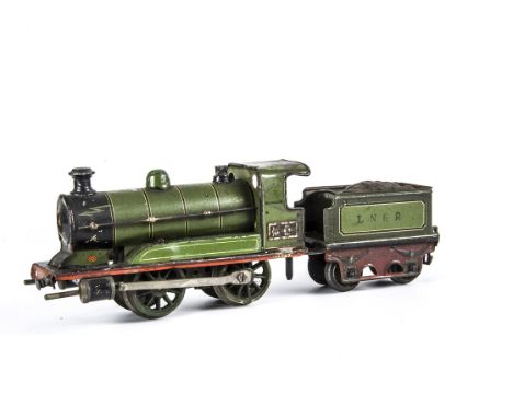 A Märklin 0 Gauge 3-rail 4-volt electric LNER 0-4-0 Locomotive and Tender, in LNER green livery as No 294, partly scratched-o