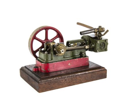 A well-made Single-cylinder horizontal Short-stroke Steam Engine, appears to be from a Stuart Turner design, finished in gree