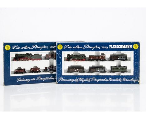 Fleischmann N Gauge Prussian Train Sets, two boxed sets 7882 comprising T9 8177 steam locomotive and five coaches and 7884 co