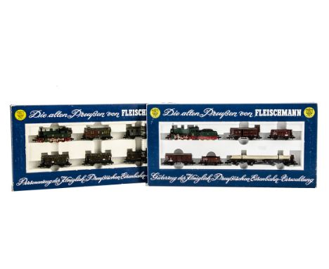 Fleischmann N Gauge Prussian Train Sets, two boxed sets 7881 comprising 7377 T16 steam locomotive with five small coaches and