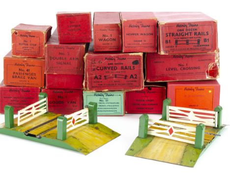 Post-war Hornby 0 Gauge clockwork Trains, including BR black no 50 locomotive, key and tender (in repro boxes), mech tested o