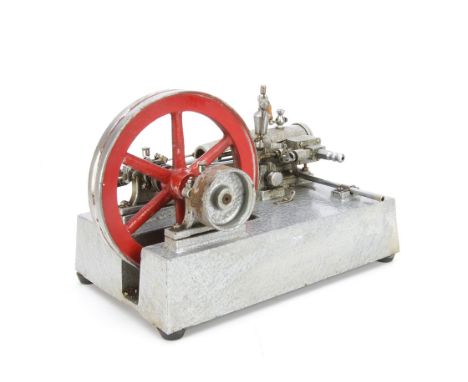 A Single-cylinder horizontal Mill-type Steam Engine, probably from a commercial but unknown design, finished in red (flywheel