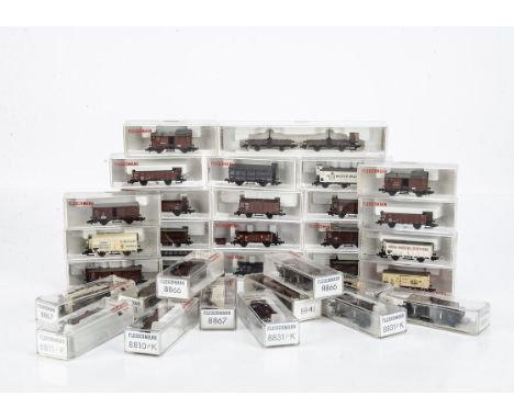 Continental N Gauge Goods Wagons,  a cased collection all by Fleischmann comprising 8831K (2), 8810K (2), 8866 (3), 8840 (2),