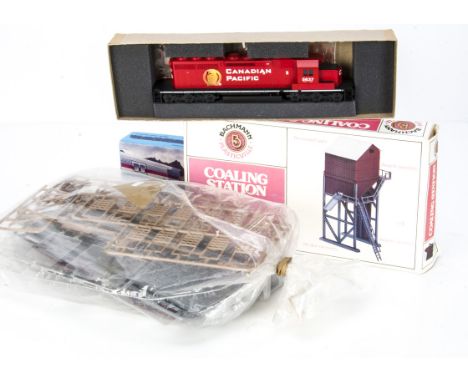 Ahearn HO Gauge Locomotive and Bachmann 0 Gauge Plasticville 0 Gauge Building kits, Ahearn 6352 Candian Pacific red Dummy Swi