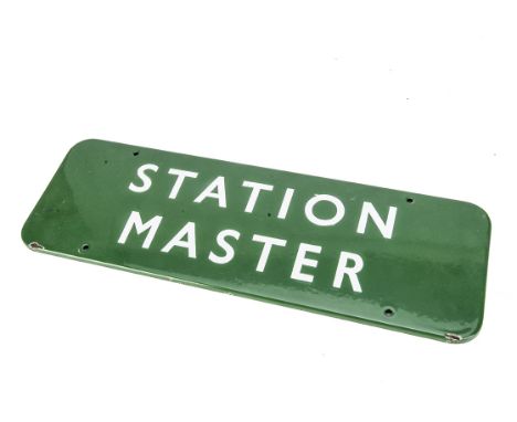 Original BR Southern Enamelled Station Master Door Plate, with white lettering on a green ground inscribed 'Station Master', 