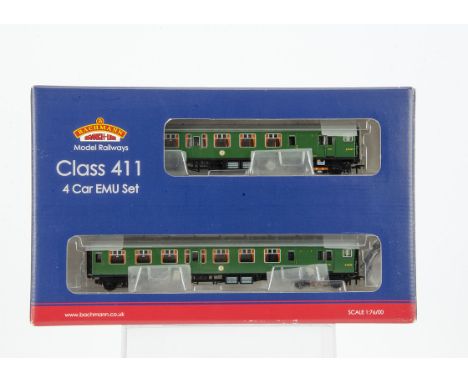 Bachmann 00 Gauge 31-426A 4-CEP EMU 7128, in late SR green with yellow warning panels, in original box, E, box VG 