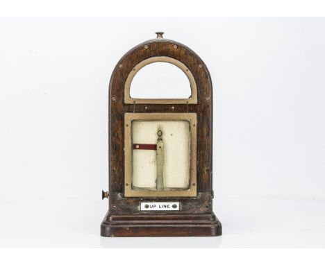 Preece Two Position Block Instrument, in arched teak case inset with clear glazed panel above arched opaque glass panel both 