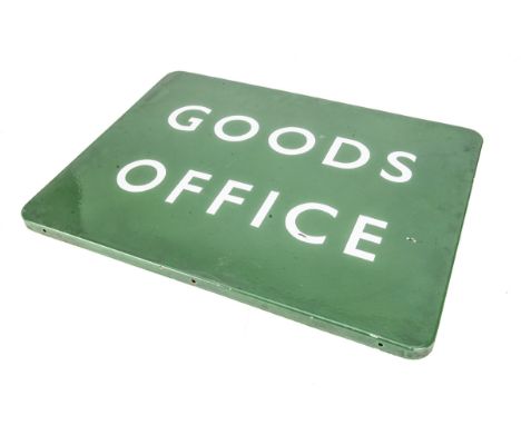 Original BR Southern Enamelled Goods Office Sign, with white lettering on a green ground inscribed 'Goods Office' fully flang