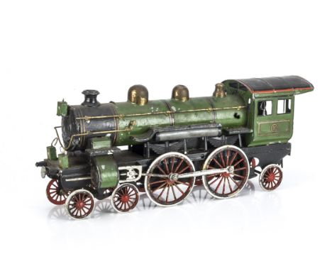 An early large-scale clockwork Günthermann 4-4-2 Floor Locomotive, approx 17" long and finished in green with black and gold 