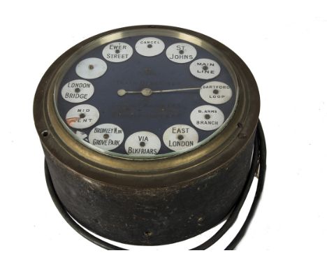 An S.E.R. Walker's Patent Rotary 'Receiving' Train Describer Signal Box Instrument,  of circular form in metal case glazed wi