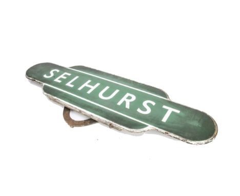 Original BR Southern Region Railway Station Totem Sign Selhurst, with white lettering on a green ground inscribed 'Selhurst',