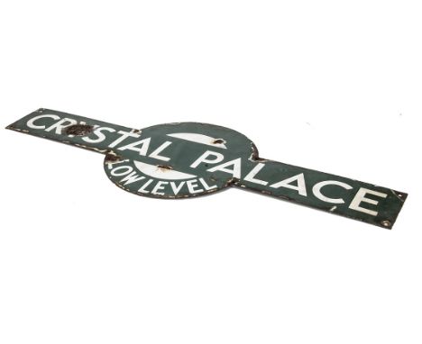 Original Southern Railway Station Target Sign Crystal Palace Low Level, with white lettering on a green ground, inscribed Cry