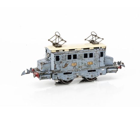 A French Hornby 0 Gauge 20-volt AC electric model in P.O. light blue with cream roof, with gold/red PO, El.31 and electric fl