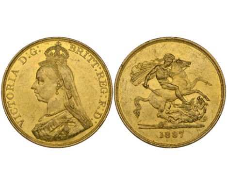 Victoria, Jubilee, 1887, five-pounds (S. 3864), light bagmarks and minor roughness to rim in places, otherwise extremely fine