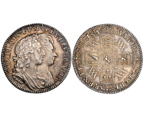 William and Mary, shilling, 1693, stop after gratia, no stop after regina (E.S.C. 1076; Bull 868; S. 3437), a couple of die f