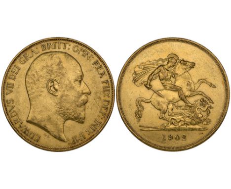 Edward VII, Coronation, 1902, matt proof five-pounds (S. 3966), light bagmarks and tiny nicks, otherwise about extremely fine