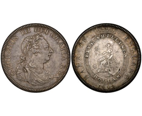George III, Bank of England dollar, 1804, leaf points to upright of e of dei, type A/2  (E.S.C. 144; Bull 1925; S. 3768), goo