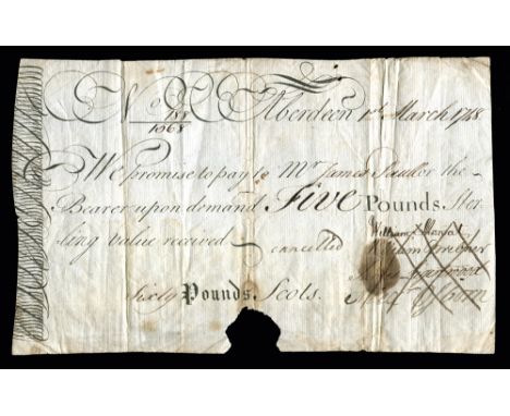 Scotland, The Aberdeen Banking Company (active 1747-53), five pounds sterling or sixty pounds Scots,, 1st March 1748, printed