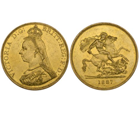 Victoria, Jubilee, 1887, five-pounds (S. 3864), light bagmarks, tiny reverse rim nicks, otherwise extremely fine or better, w