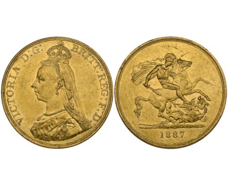 Victoria, Jubilee, 1887, five-pounds (S. 3864), light bagmarks and minor roughness to rim in places, otherwise extremely fine