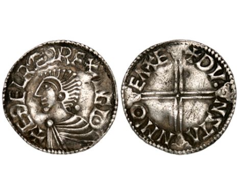 Æthelred II (978-1016), Long Cross penny, Exeter, dv.nstan m-o eaxe (N. 774; S. 1151), a little crimped and has been cleaned,
