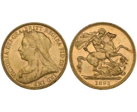 Victoria, old head, 1893, two-pounds (S.3873), bagmarked with a few small scratches to portrait, extremely fine with plenty o