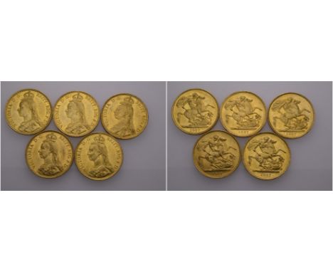 Victoria, Jubilee, 1887, two-pounds (5) (S.3865), bagmarked, with minor scuffs and tiny nicks in places, generally extremely 