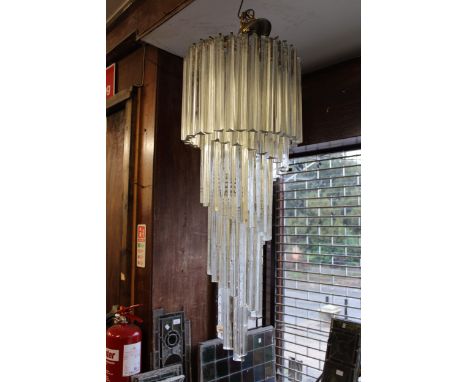 Large 20th Century tiered tapering ceiling light with clear glass prism dropsAbout 38ins total drop and each prism drop is 11