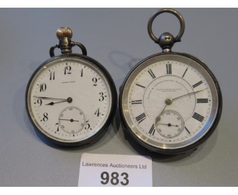 Birmingham silver cased keyless pocket watch, by Ryrie Brothers, Toronto, the enamel dial with Arabic numerals and subsidiary
