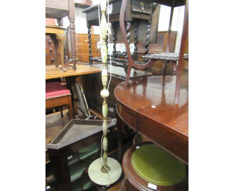 Onyx and gilt brass standard lamp, a similar table lamp with shade 