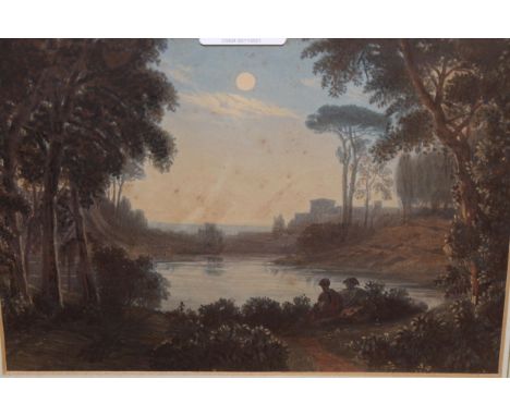 Colour lithograph, a moonlit lake scene, another lithograph, ' The Camp of the Foreign Legion ', near Hythe and an engraving 