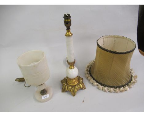 1950's Swedish alabaster table lamp and shade and a 1960's Navarro Bilbao marble and gilt decorated table lamp with original 