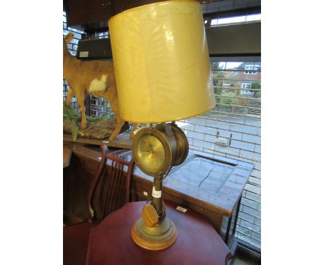 20th Century brass table lamp/ clock in the form of a ships telegraph, signed Plastimo 