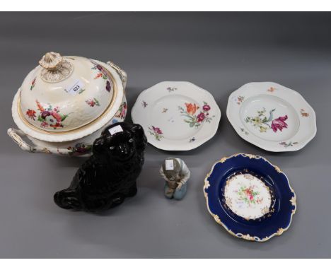 Victorian pottery floral decorated tureen and cover, pair of Rosenthal shallow bowls, a 19th Century English wall plate, a St