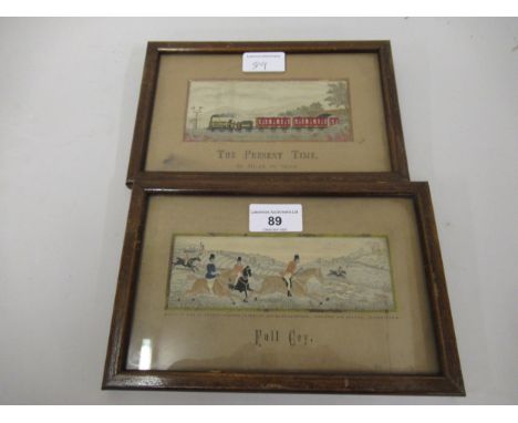 Pair of framed ' Stevengraph ' silk pictures, ' The Present Time ' and ' Full Cry ' 