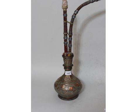 North African floral decorated copper hookah pipe 