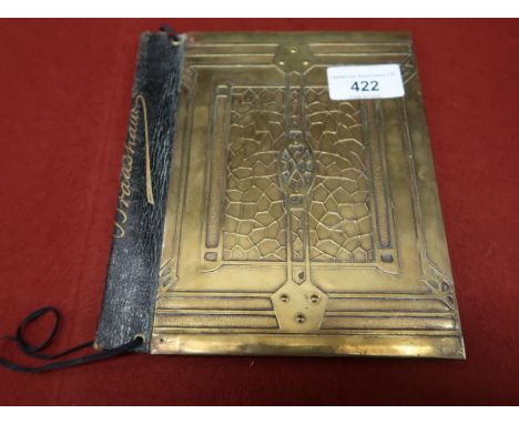 Arts and Crafts brass and leather book cover for Bradshaw (railway guide books) 